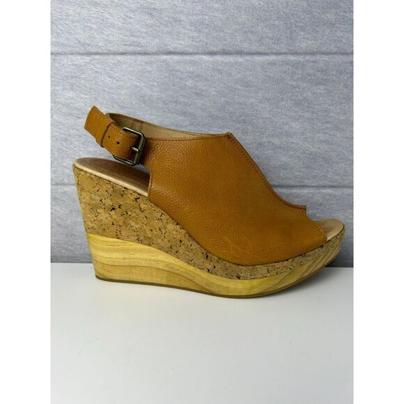 LAOCOONTE Julianne Tan Sling Back Leather Platform Wedge Casual Sandals‎ Size 10 - Picture 16 of 16